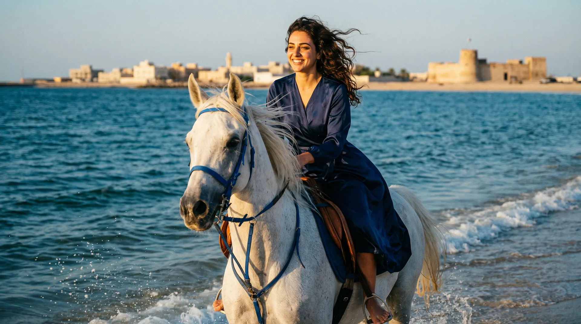 Beach ride in the waves