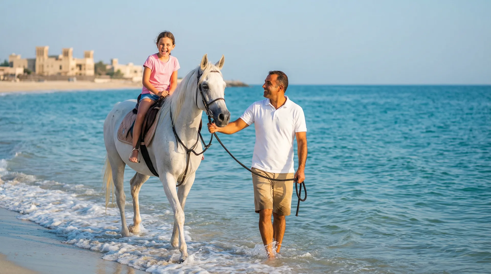Horse swimming at the beach